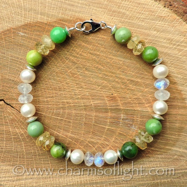 Chrysoprase, Moonstone, Pearl & Citrine Bracelet